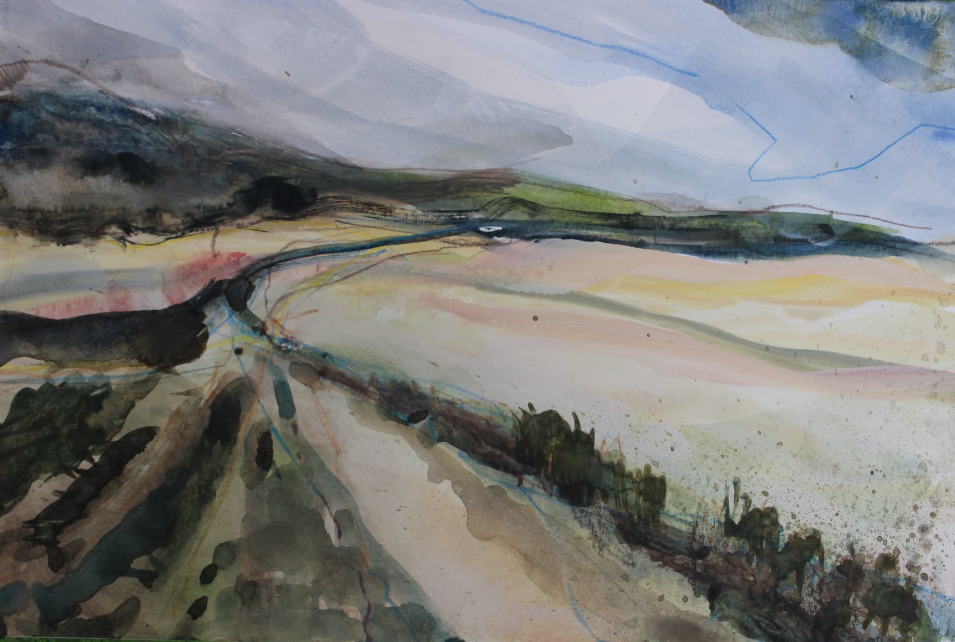 Downland Haze — Mixed media on paper